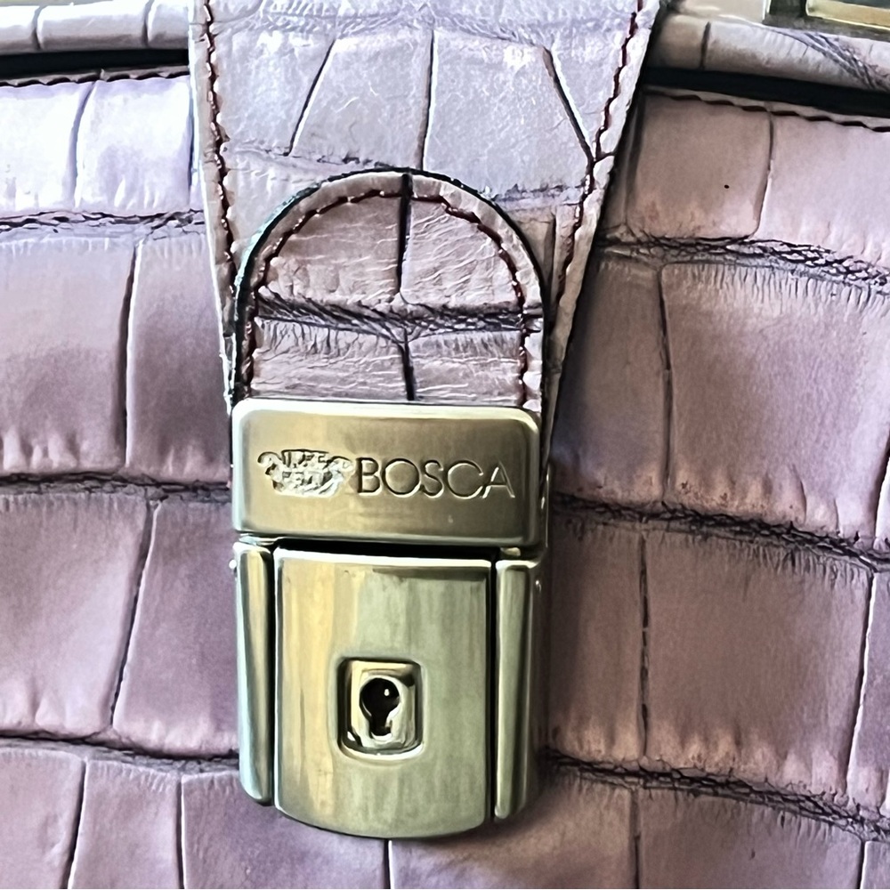 BOSCA Embossed Croc Full Grain Italian Leather Top Handle Bag in Lavender RARE - Picture 5 of 16